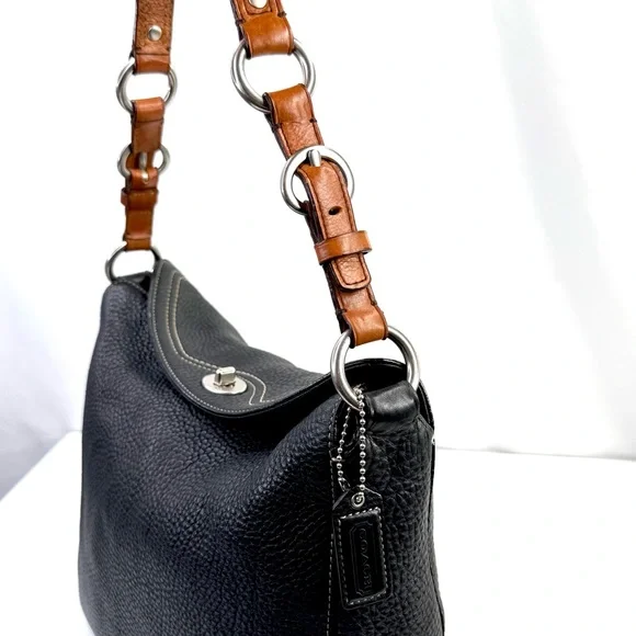 Coach Black Pebbled Leather Chelsea Turn Lock Hobo Y2K Vintage Shoulder Bag - Picture 3 of 13